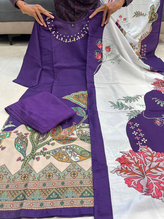 Stylish Purple Kurti with Printed Dupatta – Festive Collection