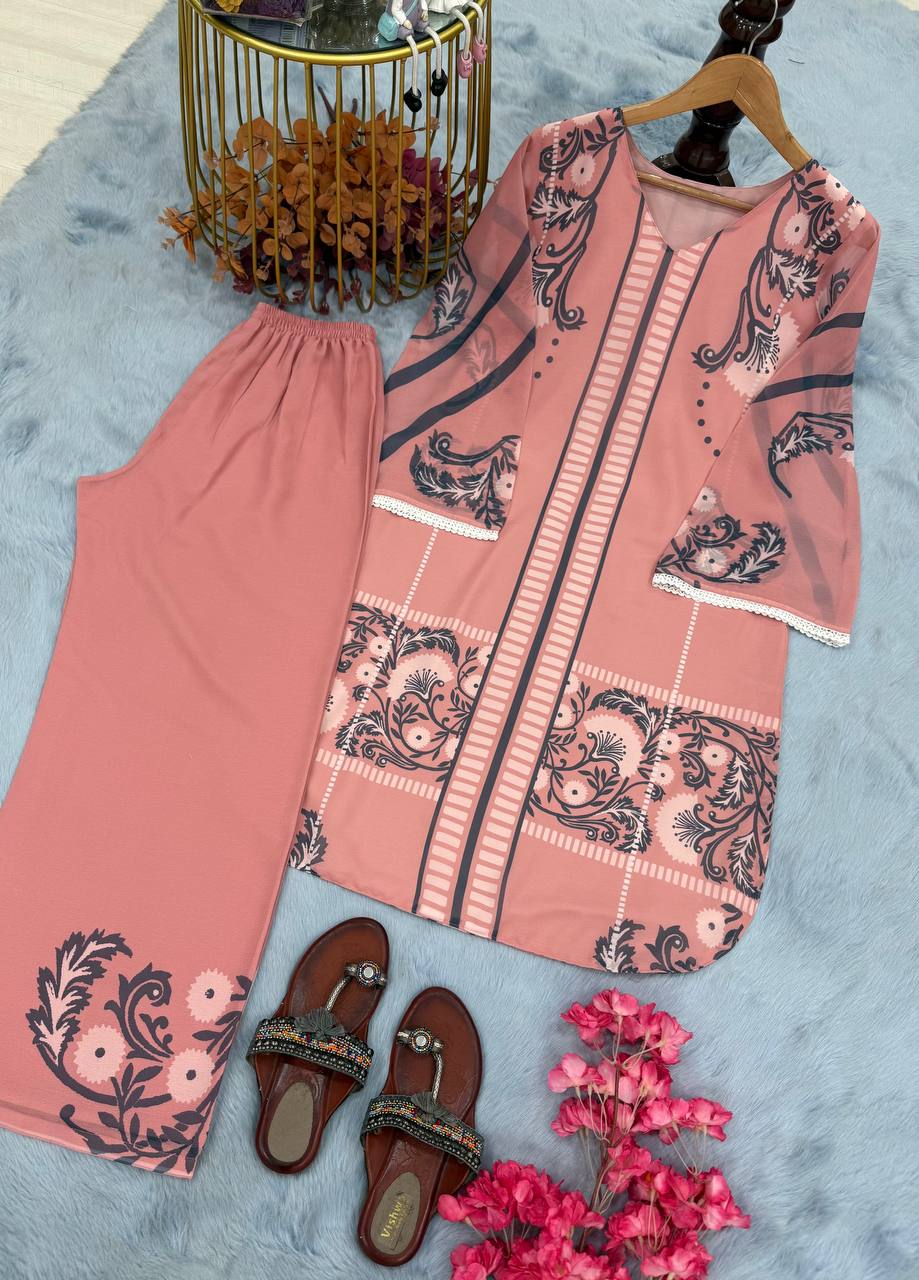 🦋 đěsigner party wear look pur sifon georgette top & plazzo co-ords set