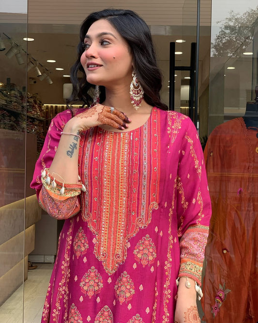 Vibrant Red Ethnic Kurti Suit – Festive Special Collection