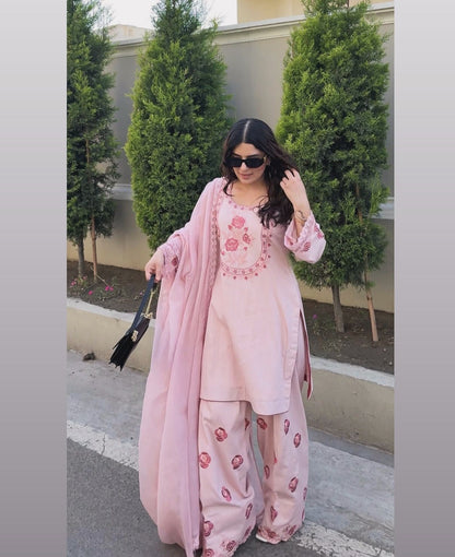 💃 Đěsigner Party Wear Look Pur Natural Crepe Top & Farshi Palazzo With Dupatta set