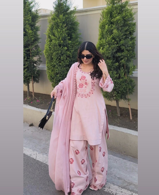 💃 Đěsigner Party Wear Look Pur Natural Crepe Top & Farshi Palazzo With Dupatta set