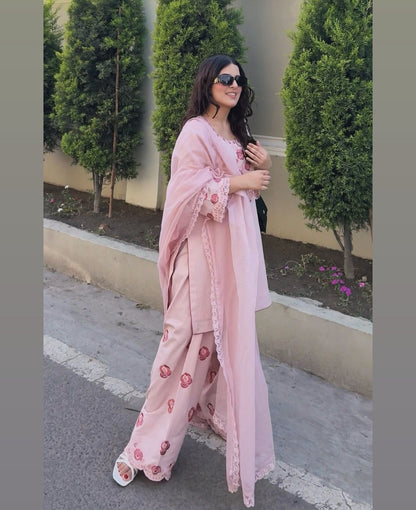 💃 Đěsigner Party Wear Look Pur Natural Crepe Top & Farshi Palazzo With Dupatta set