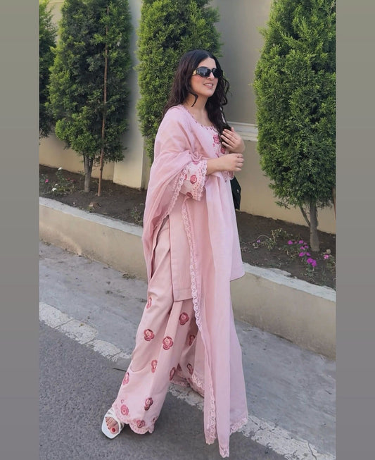 💃 Đěsigner Party Wear Look Pur Natural Crepe Top & Farshi Palazzo With Dupatta set
