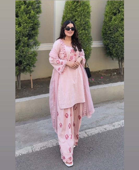 💃 Đěsigner Party Wear Look Pur Natural Crepe Top & Farshi Palazzo With Dupatta set