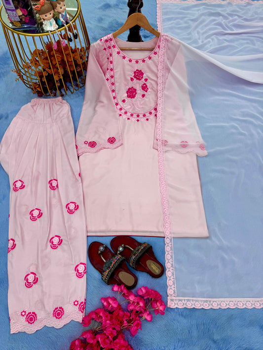 💃 Đěsigner Party Wear Look Pur Natural Crepe Top & Farshi Palazzo With Dupatta set