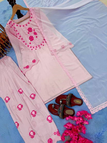 💃 Đěsigner Party Wear Look Pur Natural Crepe Top & Farshi Palazzo With Dupatta set