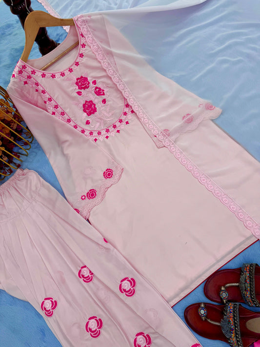 💃 Đěsigner Party Wear Look Pur Natural Crepe Top & Farshi Palazzo With Dupatta set