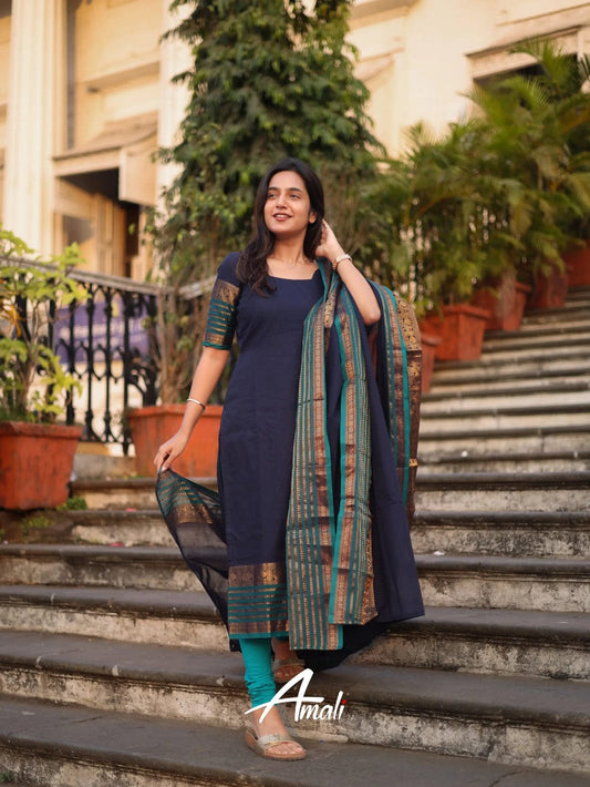 TOP & LEGGINGS + DUPPATA +  Creamy Pearl Single Line Moti Mala for Women (4 piece)