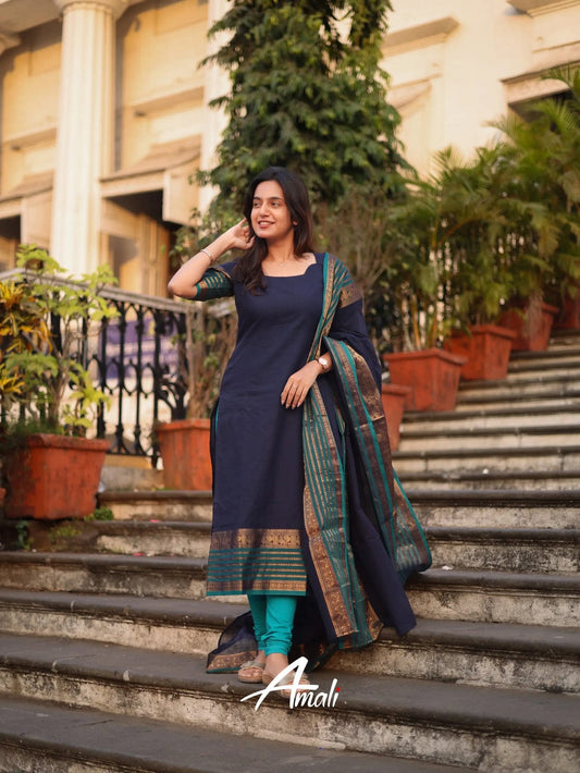 TOP & LEGGINGS + DUPPATA +  Creamy Pearl Single Line Moti Mala for Women (4 piece)