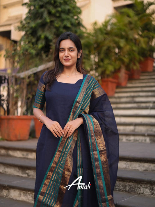 TOP & LEGGINGS + DUPPATA +  Creamy Pearl Single Line Moti Mala for Women (4 piece)