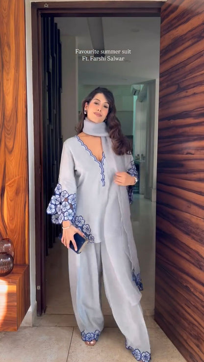💃 Đěsigner Party Wear Look Pur Natural Crepe Top & Farshi Palazzo With Dupatta set