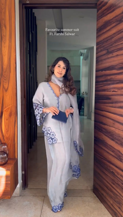 💃 Đěsigner Party Wear Look Pur Natural Crepe Top & Farshi Palazzo With Dupatta set