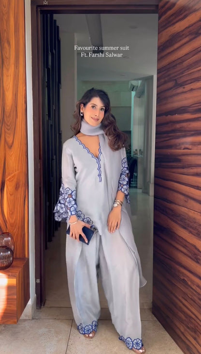 💃 Đěsigner Party Wear Look Pur Natural Crepe Top & Farshi Palazzo With Dupatta set