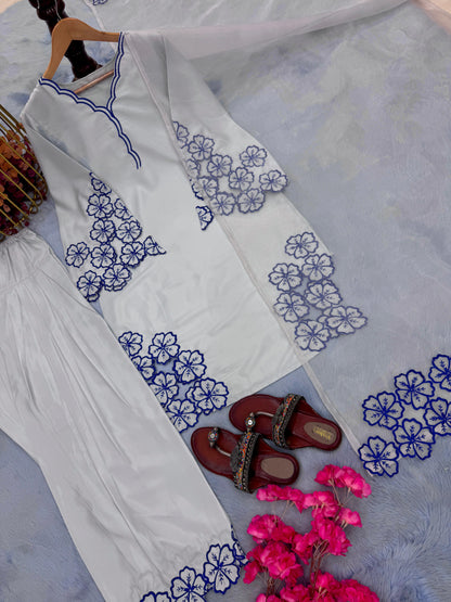 💃 Đěsigner Party Wear Look Pur Natural Crepe Top & Farshi Palazzo With Dupatta set