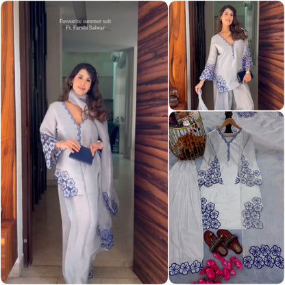💃 Đěsigner Party Wear Look Pur Natural Crepe Top & Farshi Palazzo With Dupatta set