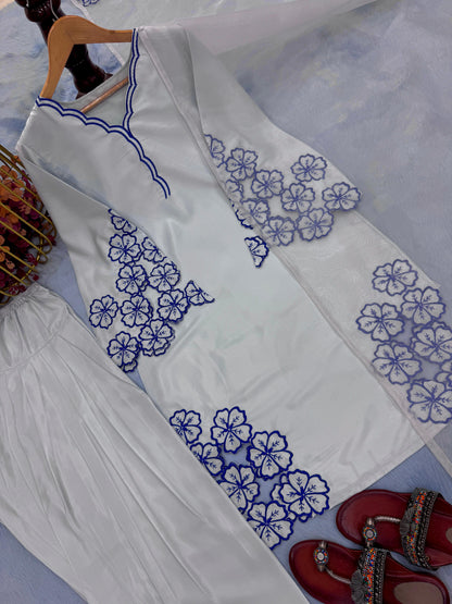💃 Đěsigner Party Wear Look Pur Natural Crepe Top & Farshi Palazzo With Dupatta set