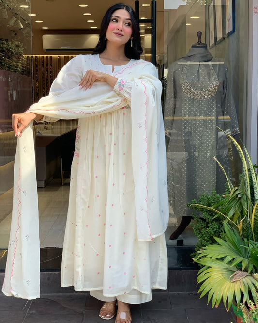 ✨ Pure Mul Mul Cotton Kurta Pant Dupatta Set ✨