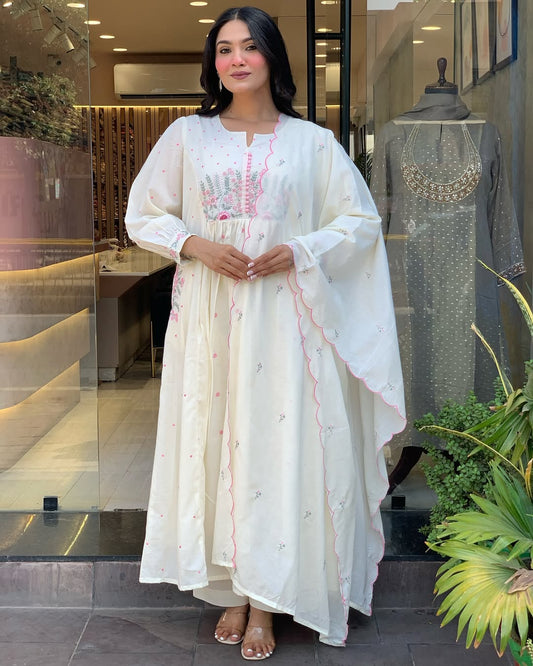 ✨ Pure Mul Mul Cotton Kurta Pant Dupatta Set ✨