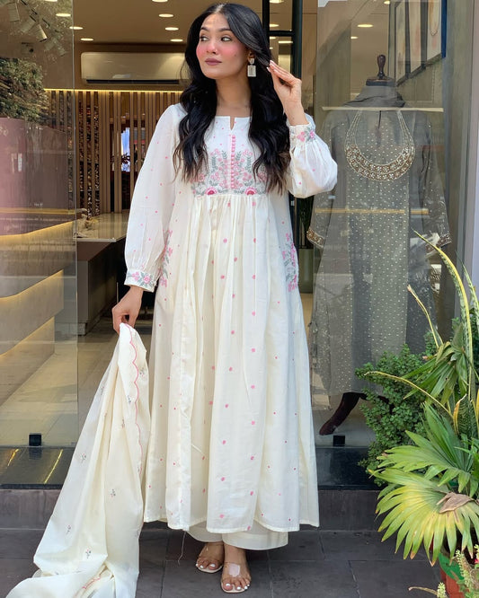 ✨ Pure Mul Mul Cotton Kurta Pant Dupatta Set ✨