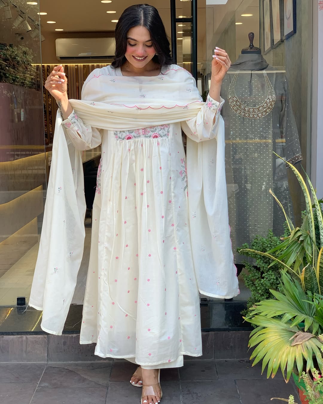 ✨ pure mul mul cotton kurta pant dupatta set ✨