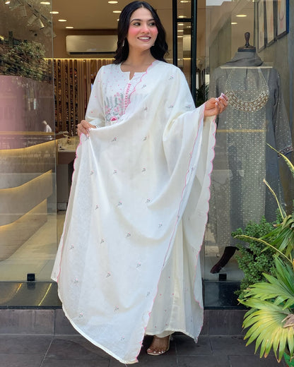 ✨ Pure Mul Mul Cotton Kurta Pant Dupatta Set ✨
