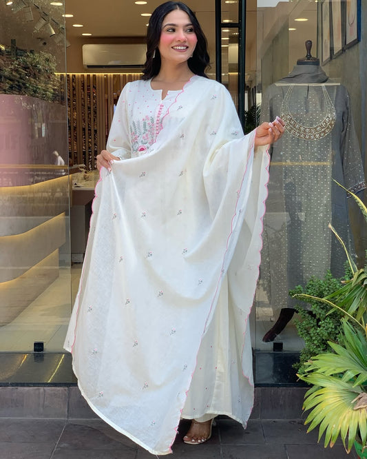 ✨ Pure Mul Mul Cotton Kurta Pant Dupatta Set ✨