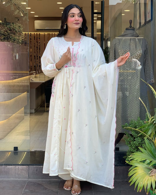 ✨ Pure Mul Mul Cotton Kurta Pant Dupatta Set ✨