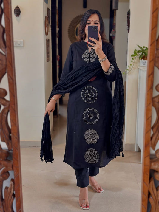 Pure Mul Cotton Kurti Pent Set With Dupatta Set