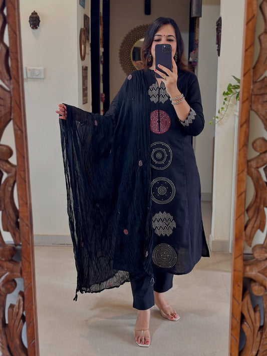 Pure Mul Cotton Kurti Pent Set With Dupatta Set