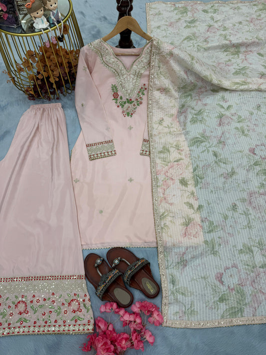 💃 Đěsigner Party Wear Look Pur Natural Crepe Top & Palazzo With Dupatta set