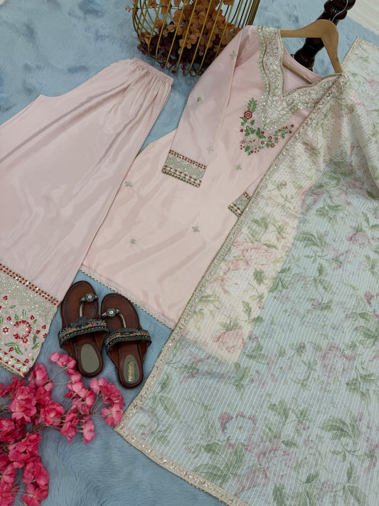 💃 Đěsigner Party Wear Look Pur Natural Crepe Top & Palazzo With Dupatta set