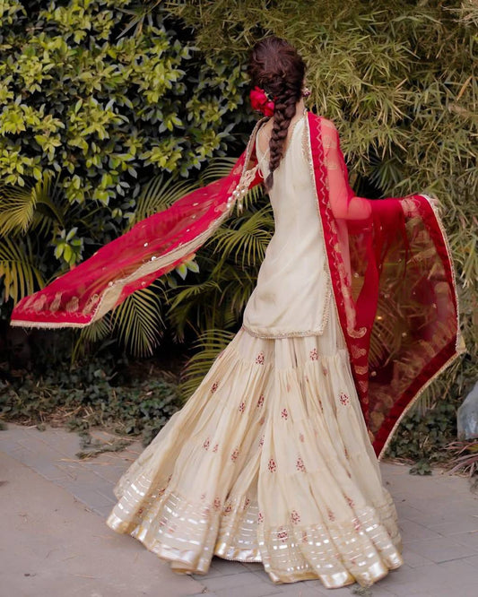 DESIGNER AND ELEGANCE SARARA SUIT IN THREE PIECE WITH SEQUENCE EMBROIDERY WORK