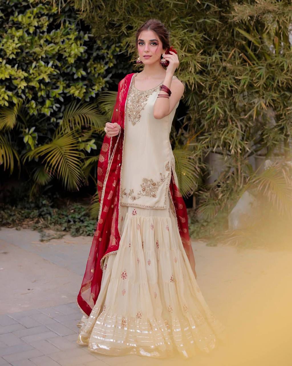 designer and elegance sarara suit in three piece with sequence embroidery work