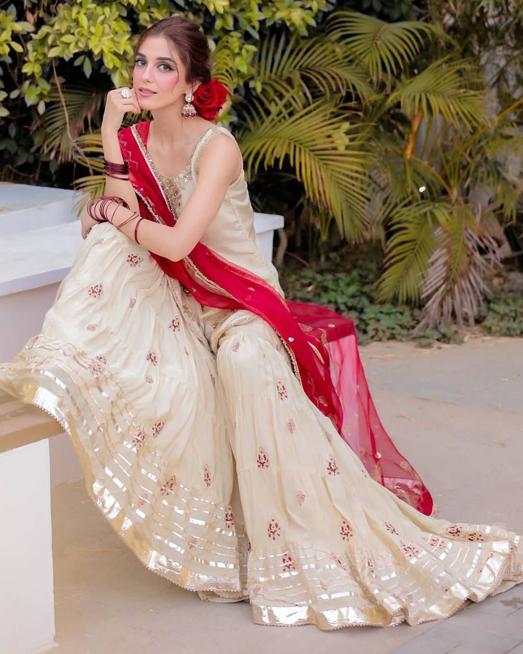 designer and elegance sarara suit in three piece with sequence embroidery work
