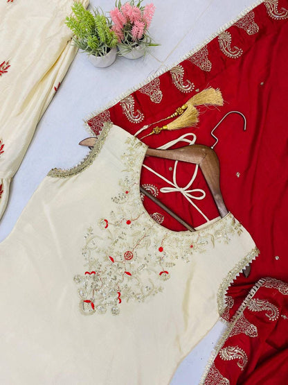 DESIGNER AND ELEGANCE SARARA SUIT IN THREE PIECE WITH SEQUENCE EMBROIDERY WORK