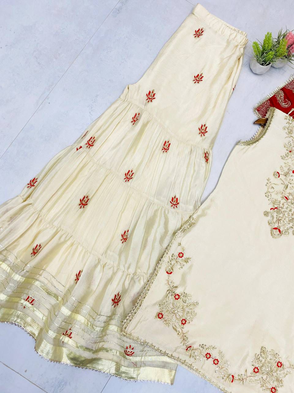 designer and elegance sarara suit in three piece with sequence embroidery work