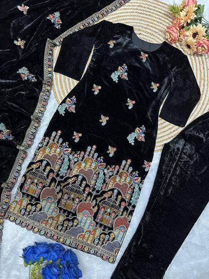 ĐĚSIGNER PARTY WEAR TOP AND  PANT WITH FANCY DUPPATA AND EMBROIDERY WORK