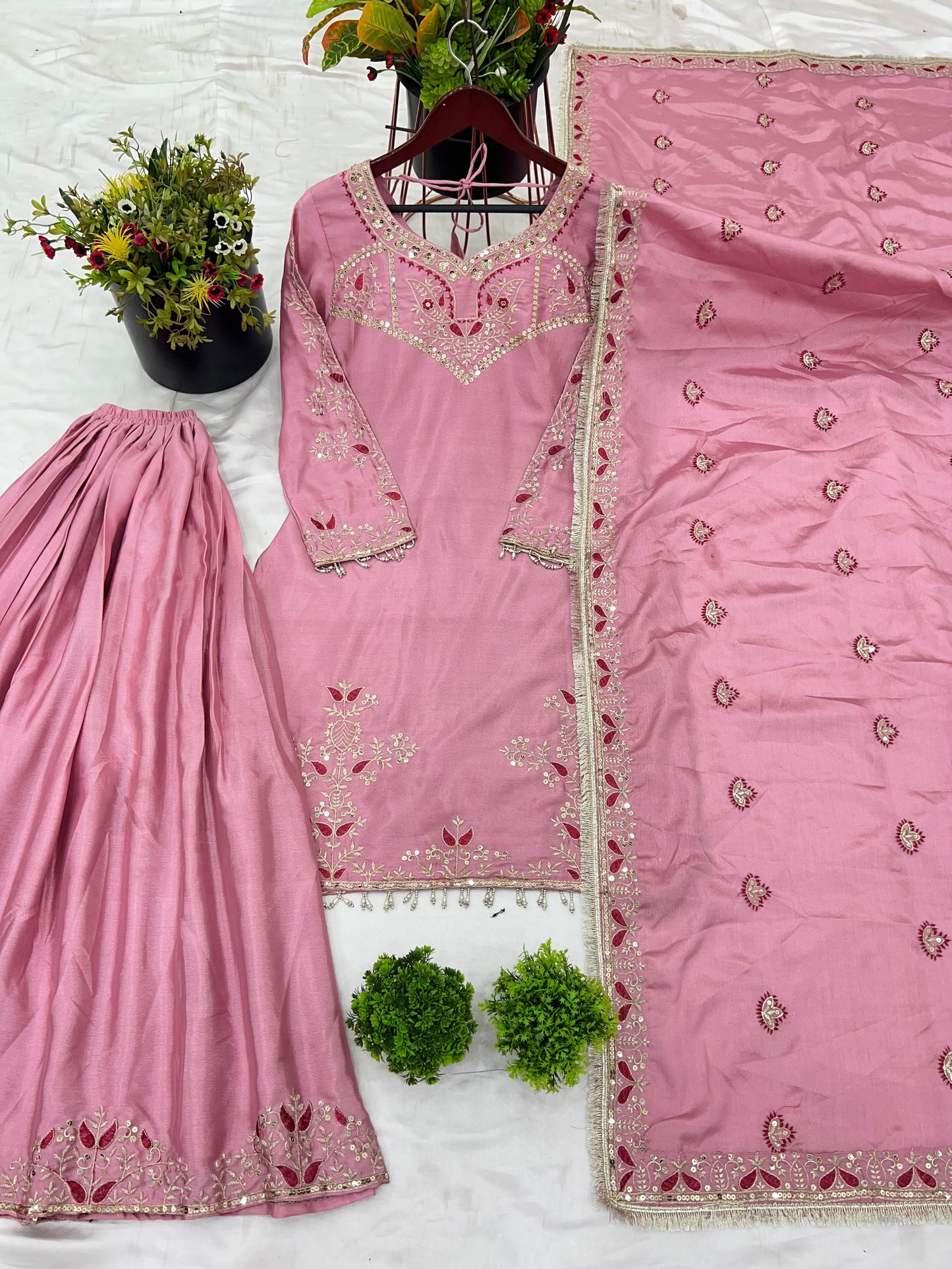 👗presenting  new designer party wear look top-plazzo and dupatta with heavy embroidery work