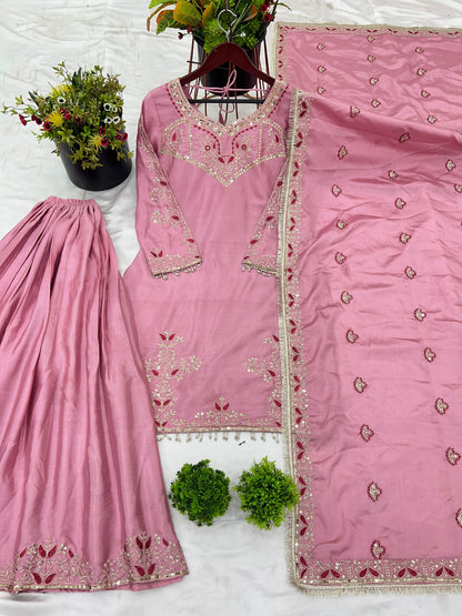 👗Presenting  New Designer Party Wear Look Top-Plazzo and Dupatta With Heavy Embroidery Work