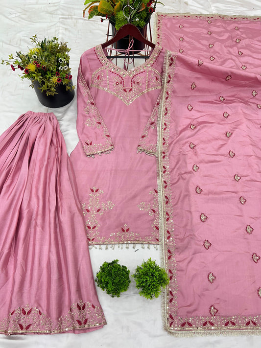 👗Presenting  New Designer Party Wear Look Top-Plazzo and Dupatta With Heavy Embroidery Work