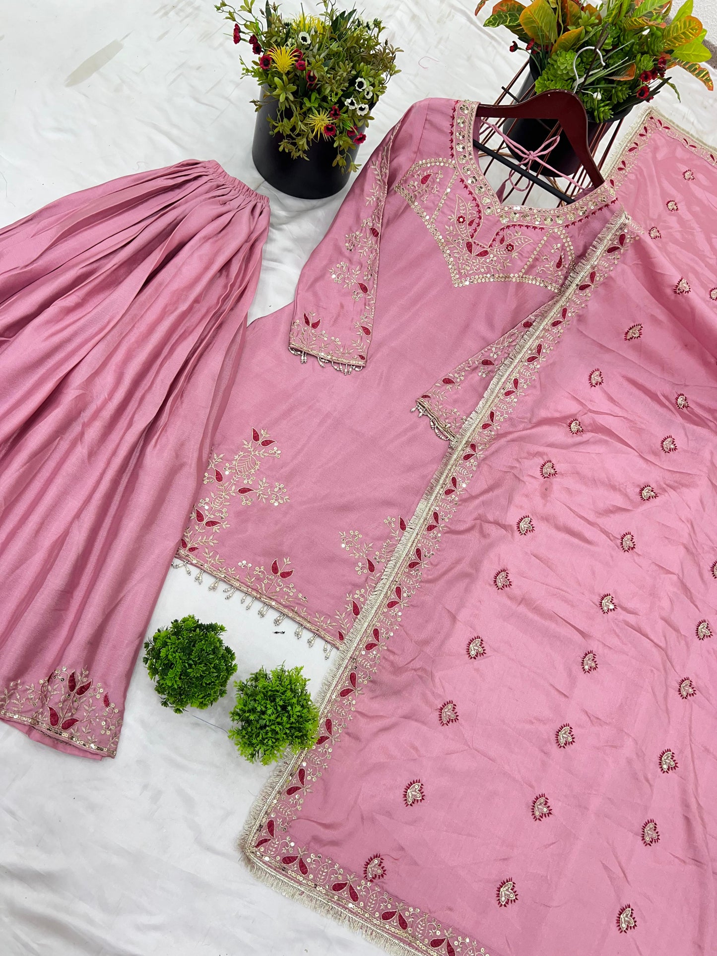 👗presenting  new designer party wear look top-plazzo and dupatta with heavy embroidery work