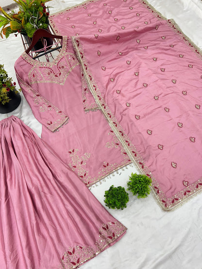👗Presenting  New Designer Party Wear Look Top-Plazzo and Dupatta With Heavy Embroidery Work