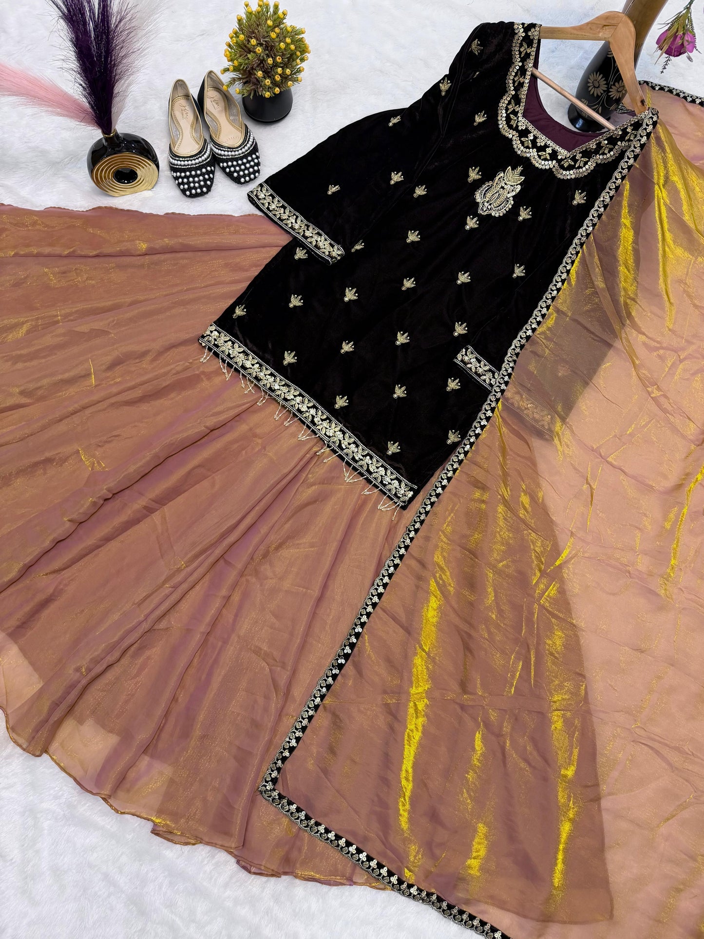 new designer party wear look top , lehega plazzo and dupatta