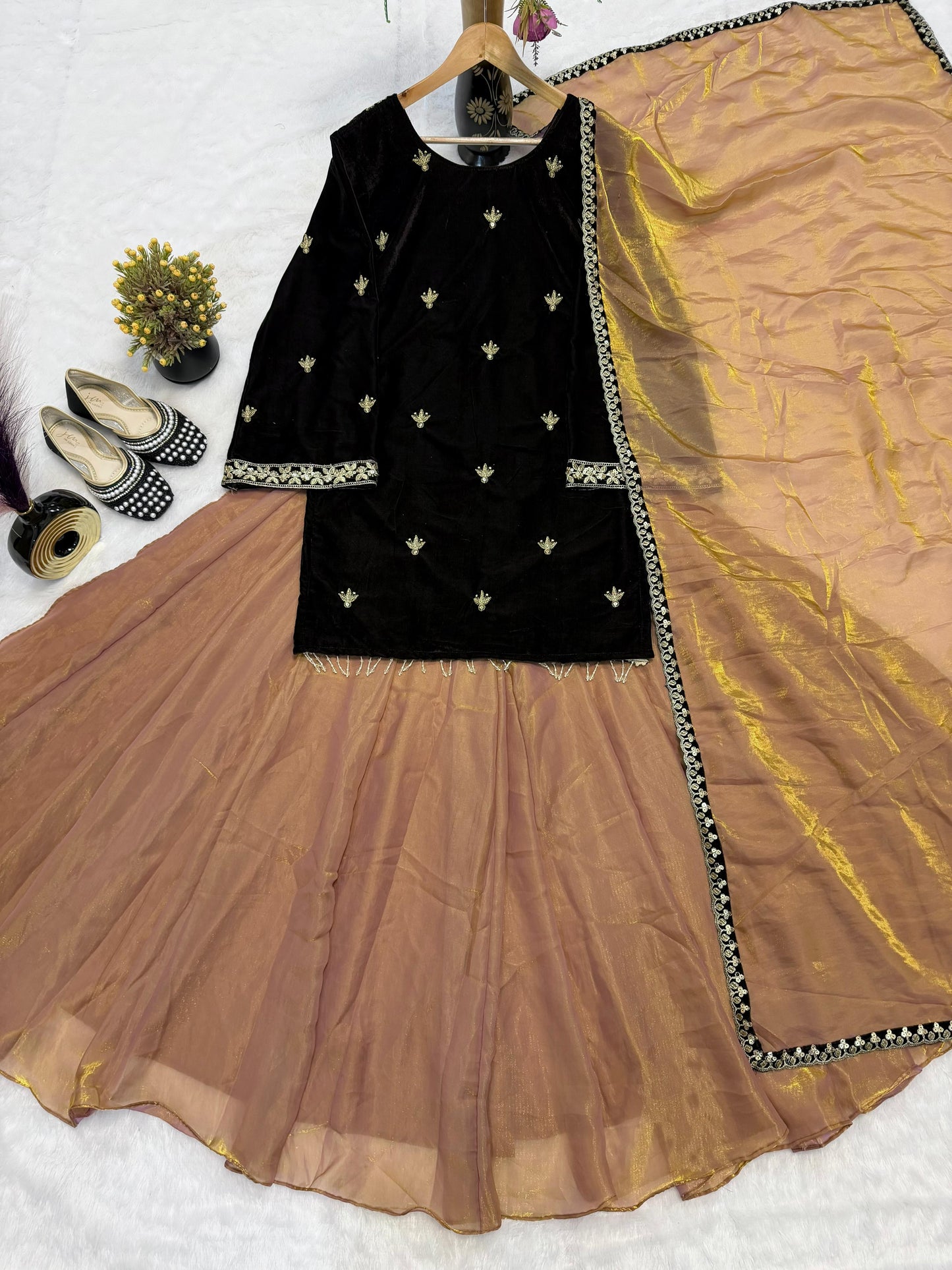 new designer party wear look top , lehega plazzo and dupatta