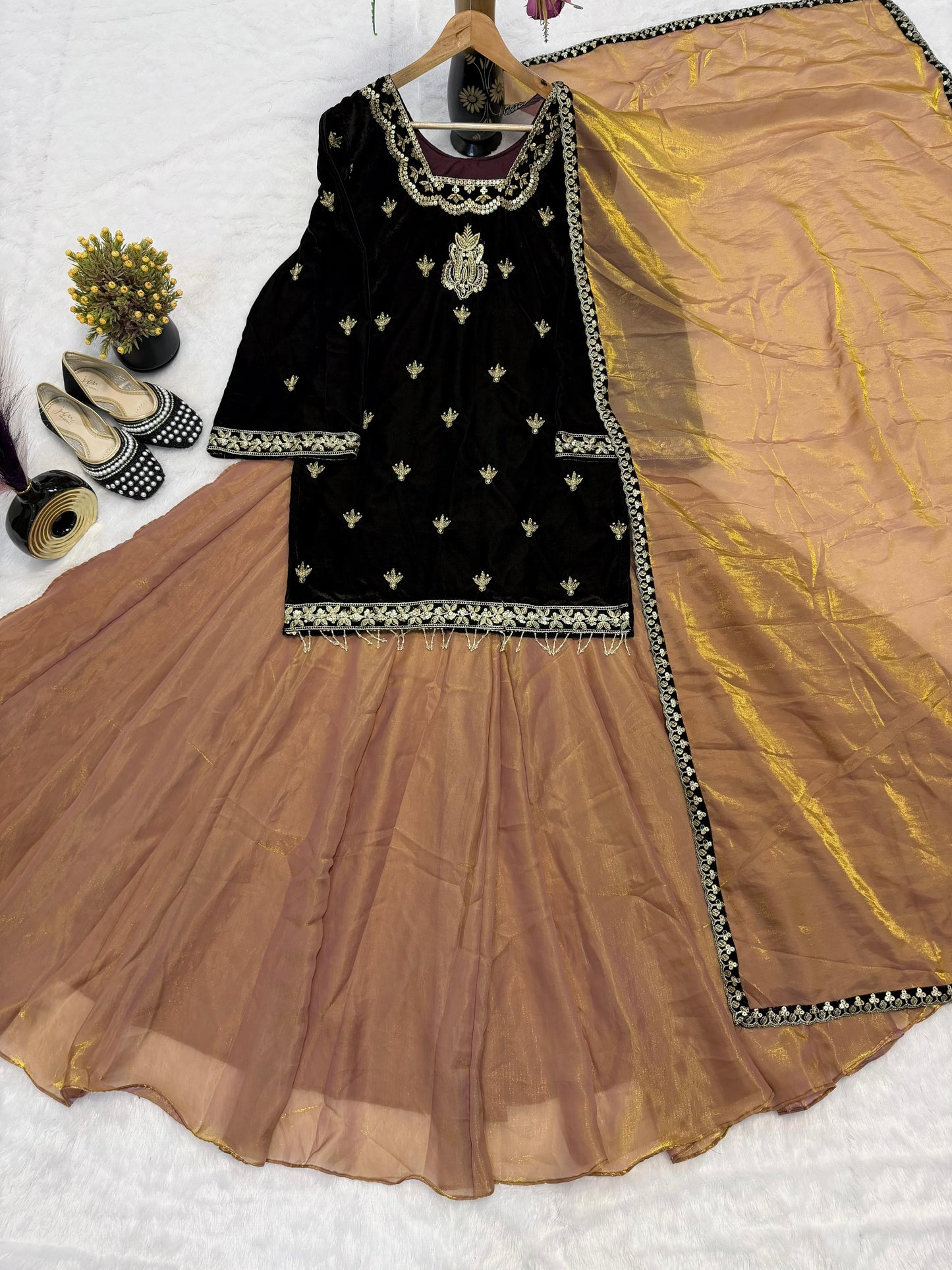 new designer party wear look top , lehega plazzo and dupatta