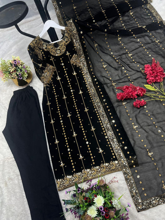 Premium Collection With Embroidery And Sequence Worked Top-Bottom And Dupatta Set Fully Stitched Ready To Wear 🔥