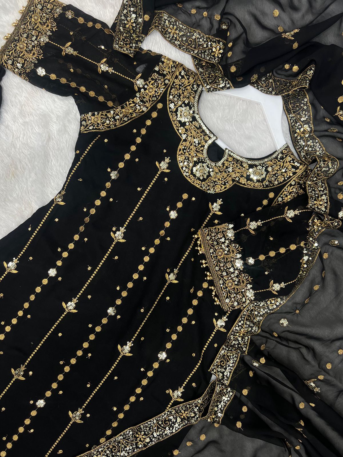 premium collection with embroidery and sequence worked top-bottom and dupatta set fully stitched ready to wear 🔥