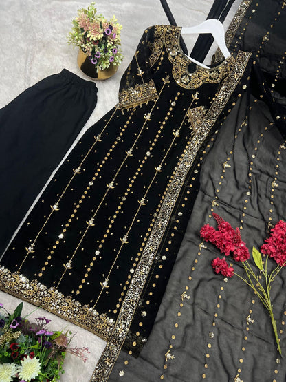 Premium Collection With Embroidery And Sequence Worked Top-Bottom And Dupatta Set Fully Stitched Ready To Wear 🔥