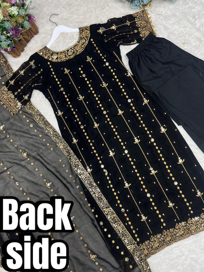 Premium Collection With Embroidery And Sequence Worked Top-Bottom And Dupatta Set Fully Stitched Ready To Wear 🔥