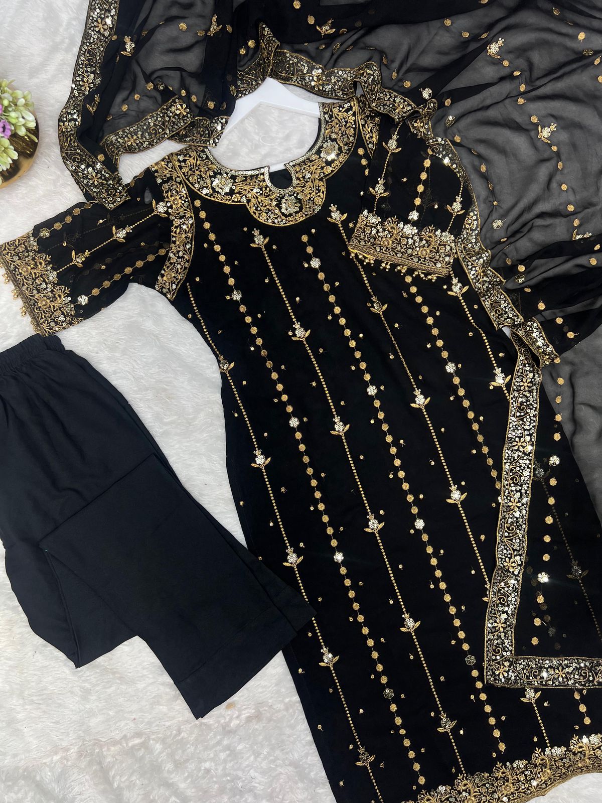 premium collection with embroidery and sequence worked top-bottom and dupatta set fully stitched ready to wear 🔥